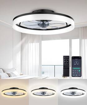 Aqubt 757597538057 Ceiling Fans With Lights And Remote 20 Inch Modern Low Profile Black