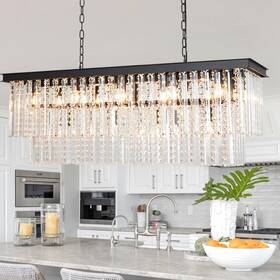 Arotikee 761344069701 Rectangle Black Crystal Chandeliers For Dining Room Modern Linear Re