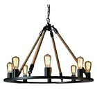 Arrteolamp Vintage Antique Black Chandelier Rope Hemp Jute Banded Edison Bulb 32 Saroyan C 747207118793