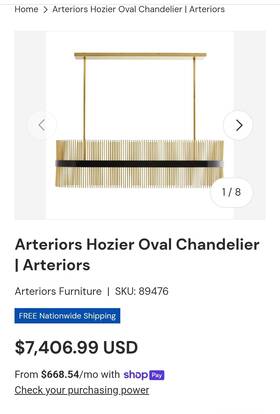 89476 Arteriors Hozier Oval Chandelier Antique Brass Black Steel 10-light