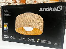 Fm-ek5c-hd2wd Artika Emiko 15 Inch 1 Light Black And Rattan 5cct Selectable Led Flush Mount