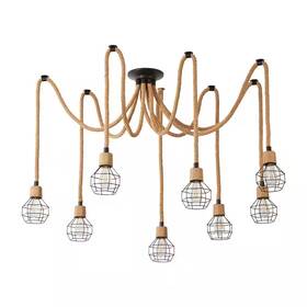 Arturesthome 445000643650 8-light Jute Rope Industrial Pendant Light With Black Metal Wire Cages No Bulbs