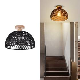 Athds800133 Arturesthome Hemp Rope Rattan Flush Mount Light Fixture Boho Semi Ceiling Lamp Wicker Drum Ru