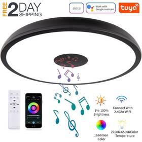 Asall001-balck-app Asall 11 Inch Lampara Luz De Techo Wifi Con Bocina Bluetooth Remoto Compatible Alexa