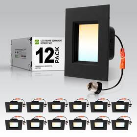 A-lrks-4d9acbk Asd 12p Black 4 Inch Retrofit Led Square Recessed Lighting - 9w 709lm 2700/3000/3500/