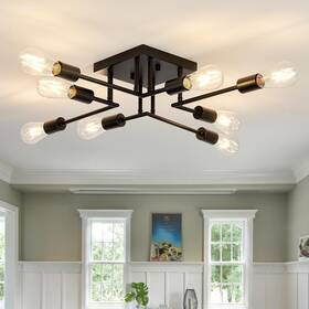 L1162 Asgyisa 8-lights Semi Flush Mount Ceiling Light Fixture Modern Metal Black Sputnik Ch