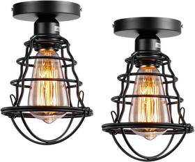 2in1-ceiling Asnxcju Vintage Semi Flush Mount Ceiling Light Industrial Black Metal Cage Farm