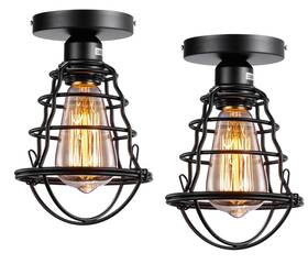 Asnxcju 787446329239 Vintage Semi Flush Mount Ceiling Light Industrial Black Metal Cage Farmhouse Ce