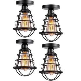Hu-xi-18 Asnxcju Vintage Semi Flush Mount Ceiling Light Industrial Black Metal Cage Farmhouse Cei