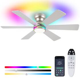 8511 Asyko Silver Rgb Ceiling Fan With Light And Remote/app Control - 46 Inch Flush Mo