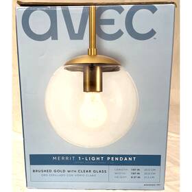 A500000-191 Avec Merrit Collection Modern Brushed Gold Pendant Light With Clear Globe Shade