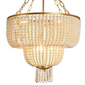 Guo-1004-50 Ayshwilldec 20 Inch 6-light Boho Wood Beaded Chandelier Pendant For Kitchen Living