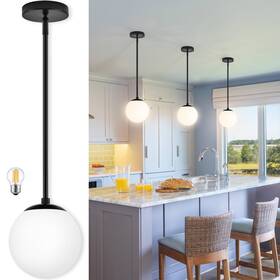 Qiu-dg-150-nh Bagood 6 Inch Globe Pendant Light Black Mid Century Opal &