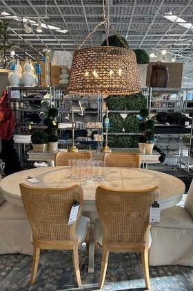 Lr094 Ballard Designs Poppy Drum Chandelier 30d Woven Seagrass 6 Light Nib Read