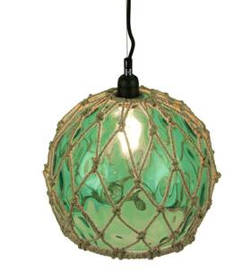 D-1229v Batela Scratch And Dent Green Glass Rope Wrapped Pendant Light Coastal Ceiling Lamp