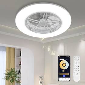 Bs-6229-fl-hwss Baysquirrel Low Profile Ceiling Fan With Light Enclosed Bladeless Bluetooth
