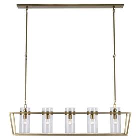 11395-ag Bel Air Lighting Rael 5-light Antique Gold Linear Kitchen Island Pendant Light Fixture With Clear