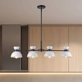 Bel Air Lighting 736916732130 Azaria 4-light White Black Kitchen Linear Chandelier Light Metal Dome Shades