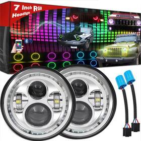 A10hh701gsus-2x Beltandroad 7 Inch Led Headlights Rgb Halo Ring Angel Eyes Round Multicolor Drl Blu