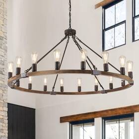 P62-18z1 Benkut Farmhouse Wagon Wheel Chandelier 47 Inch Black Rustic Light Fixtures 18-light Woo