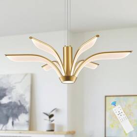 P77-6g880-1 Benkut Gold Led Chandelier Dimmable Modern Pendant Light Fixture 35 Inch With Remote