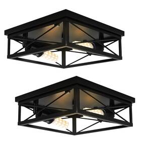 Berwx031 Berliget 2-pack Farmhouse Ceiling Lighting 2-light Black Flush Mount Light Fixtures F