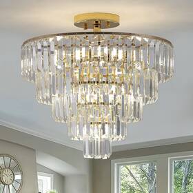 Bestcosty 989683302833 5-tier Round Semi Flush Mount Crystal Chandelier Light