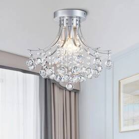Ak-aj-18144 Bestier Silver Crystal Semi Flush Mount Chandelier Lighting Ceiling Light Fixture Lamp F