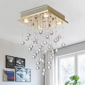 Ak-aj-18178 Bestier Gold Modern Crystal Square Raindrop Chandelier W12 Inch X H20
