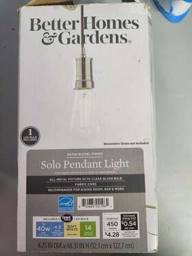 Better Homes And Gardens 810665021971 Solo Pendant Light Bronze Finish-fabric Cord With Led Bulb