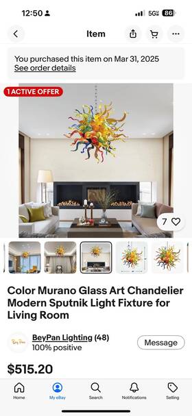 Beypan 717016311104 Color Murano Glass Art Chandelier Modern Sputnik Light Fixture For Living Room