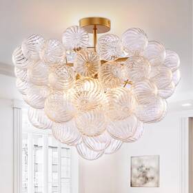 Lr1525 Beypan Semi Flush Mount Ceiling Bubble Ball Chandelier Lighting Dia 20 Inch Gold Cle