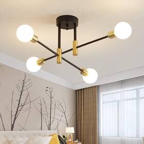 Biewalk 190949988818 Sputnik Chandelier Mid Century 4-light No Lampshade Black Gold