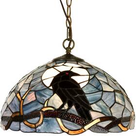 L10974 Bieye Raven Tiffany Style Stained Glass Ceiling Pendant Light Dark Blue