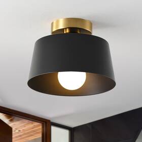 Binobro 720588781411 Modern Semi Flush Mount Ceiling Light With Gold Plate And Matte Black Shade Farm