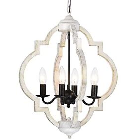 Black Farmhouse Chandelier Distressed White Wood Lighting 4 Light