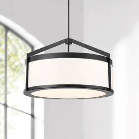 83438 Black Pendant 26 3/4inch Modern White Drum Shade Fixture Dining Room House Entryway