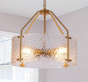7049-gold Blhxian 18ftft Glass Drum Gold Chandelier Light For Dining Room Entryway
