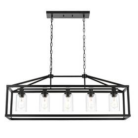 3815-5bl Bonlicht Kitchen Island Lighting 5 Light Modern Farmhouse Metal Cage Chandeliers