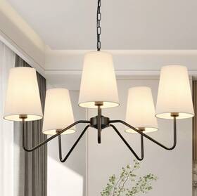 Jp21709 Bosceos 5-light 30 Inch Modern Chandelier With White Shades Height Adjustable Black Used