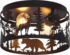 Mlgb-001 Branded Rustic Farmhouse Flush Mount Ceiling Light With Deer And Bear Design 2-light E