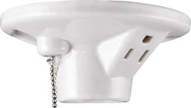 Branded01 445031481412 Porcelain Light Bulb Socket To 3 Prong Outlet Adapter Pull Chain