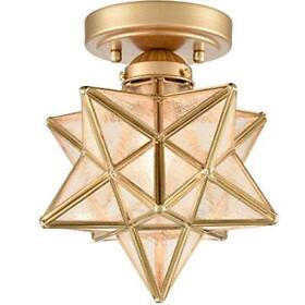 Brass Modern Moravian Star Ceiling Light Semi-flush Mount With 8 Inch Seeded