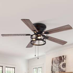 24002-orb-pc Breezary 52 Inch Flush Mount Ceiling Fan With Light Pull Chain 5 Reversible Blades F