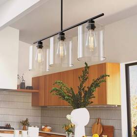 Hr-dz01401aa-11 Briignite 3-light Black Cylinder Pendant Light Fixture With Clear Glass Shades