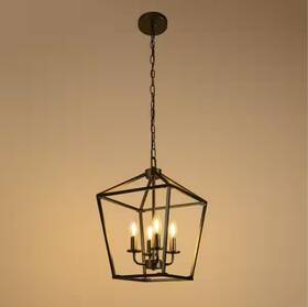 Hr-zx17801dbl-1ap2 Briignite 8 Inch Black 4-light Geometric Open Cage Pendant Chandelier New