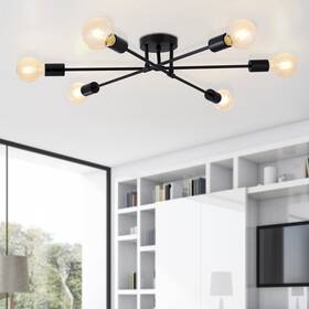 Brknit 750950039260 6-light Sputnik Chandeliers Black Modern Semi Flush Mount Ceiling Light With