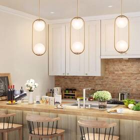 Byoliima 689741486429 Modern Gold Globe Chandelier 2-lights Mid Century Pendant Light Brushed