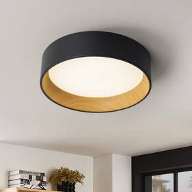 Ca2227-lfm C Cattleya 16 Inch Black And Wood Finish Dimmable 3cct Led Flush Mount Ceiling Light