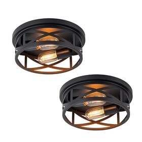 Ca2556-jes-fm C Cattleya 2-pack Black Round Flush Mount Ceiling Light With Turnable Cap